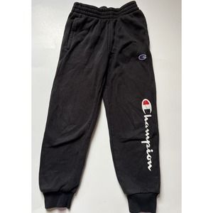 Champion Sweatpants Joggers Youth Kids Size 6 Black Cotton Elastic Script